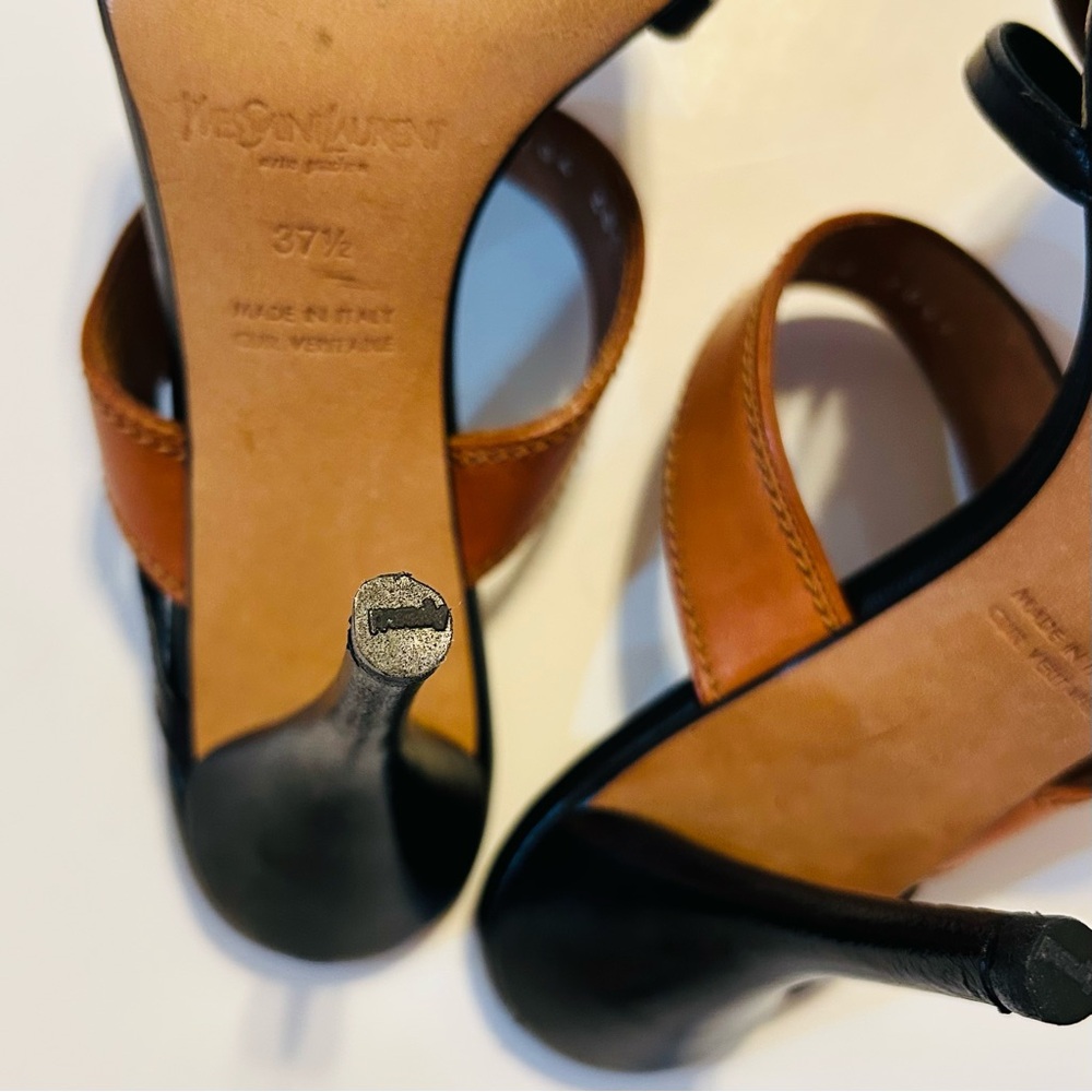 Yves Saint Laurent Leather Heels Worn Once Size 37-1/2 (7). Made in Italy. - Picture 5 of 14